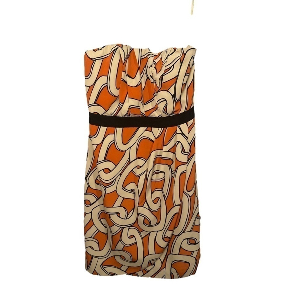 NWT THE LIMITED Size 12 Orange and Cream ChainLink Print Strapless Dress